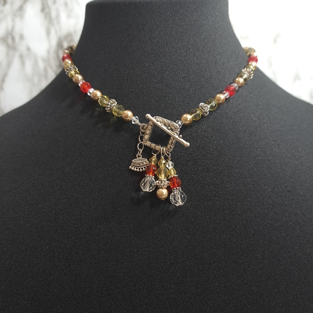 Premier Designs Women's Choker Necklace Crystal Beads Silver Tone Toggle 9.5 In